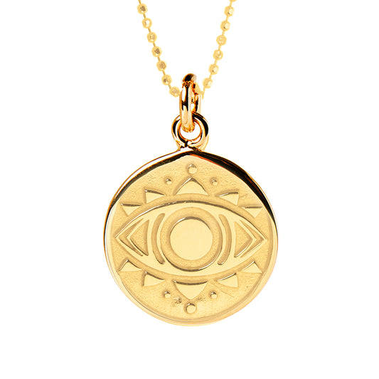 Evil Eye Disc Necklace in Gold