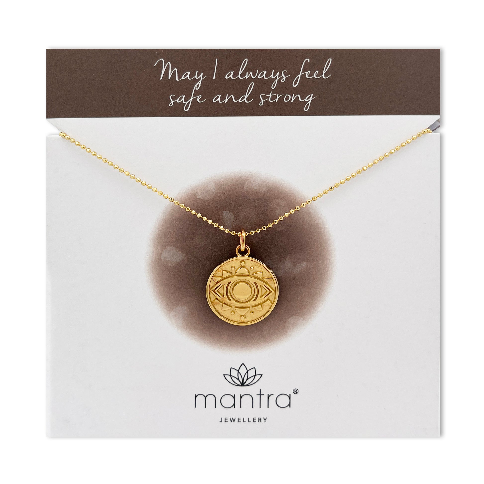 Mantra Jewellery Evil Eye Disc Necklace in Gold