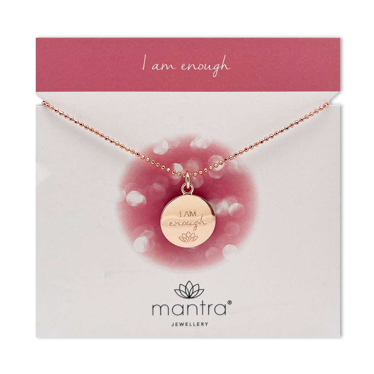 I am Enough Disc Necklace in Rose Gold