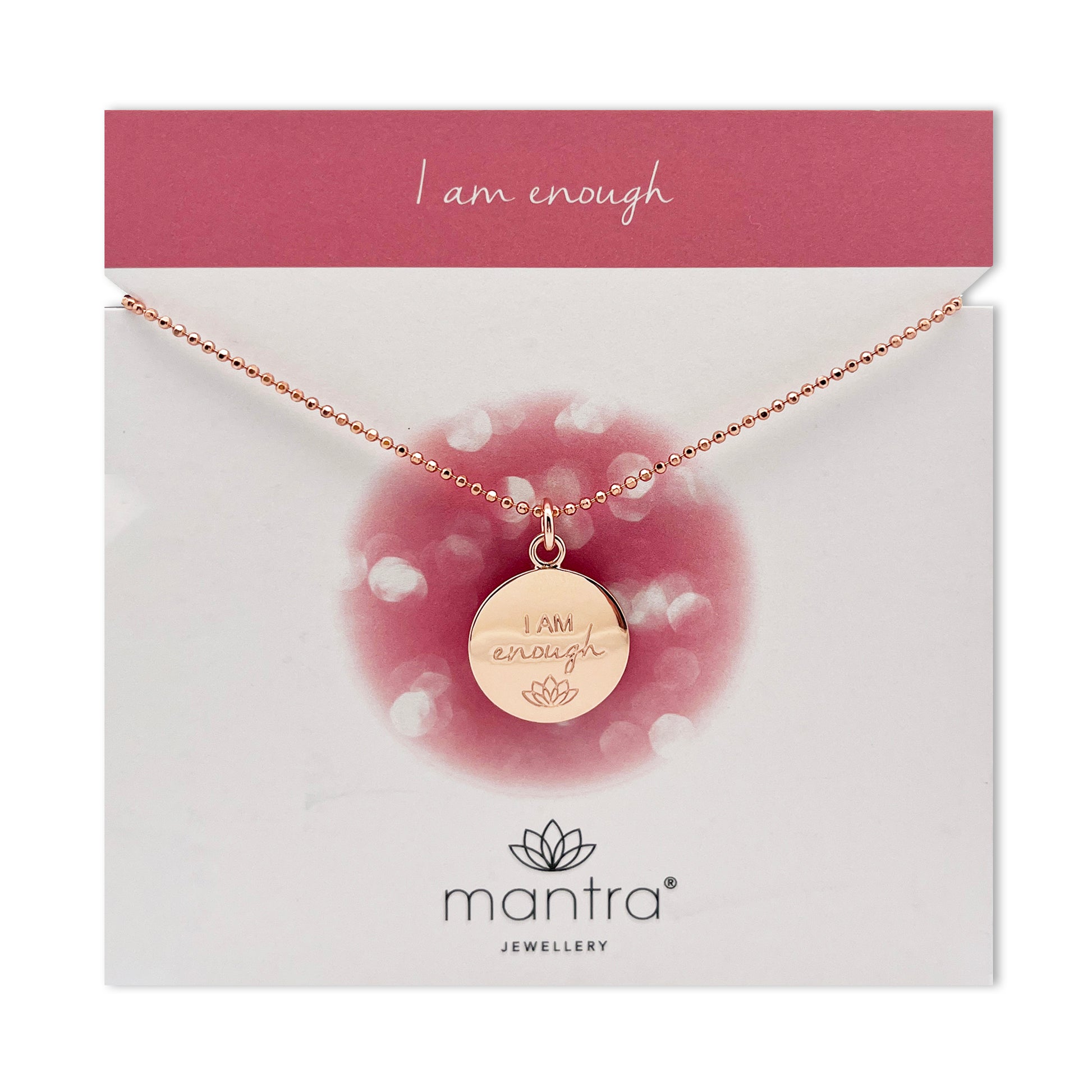 Mantra Jewellery I am Enough Disc Necklace in Rose Gold