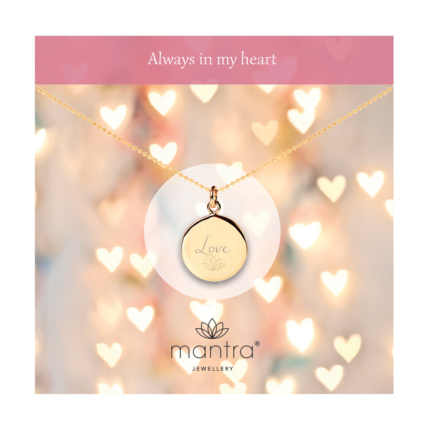 Mantra Jewellery Love Disc Necklace in Gold