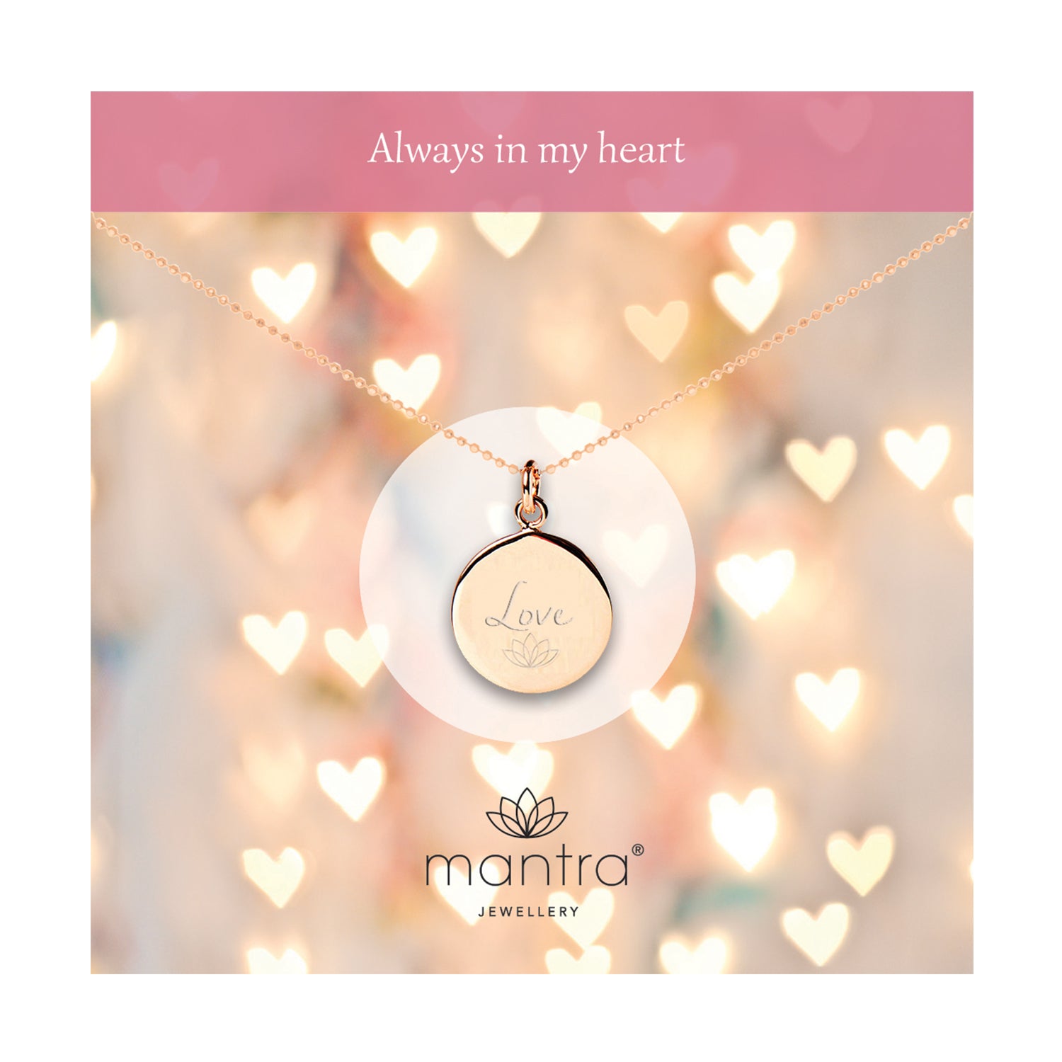 Mantra Jewellery Love Disc Necklace in Rose Gold