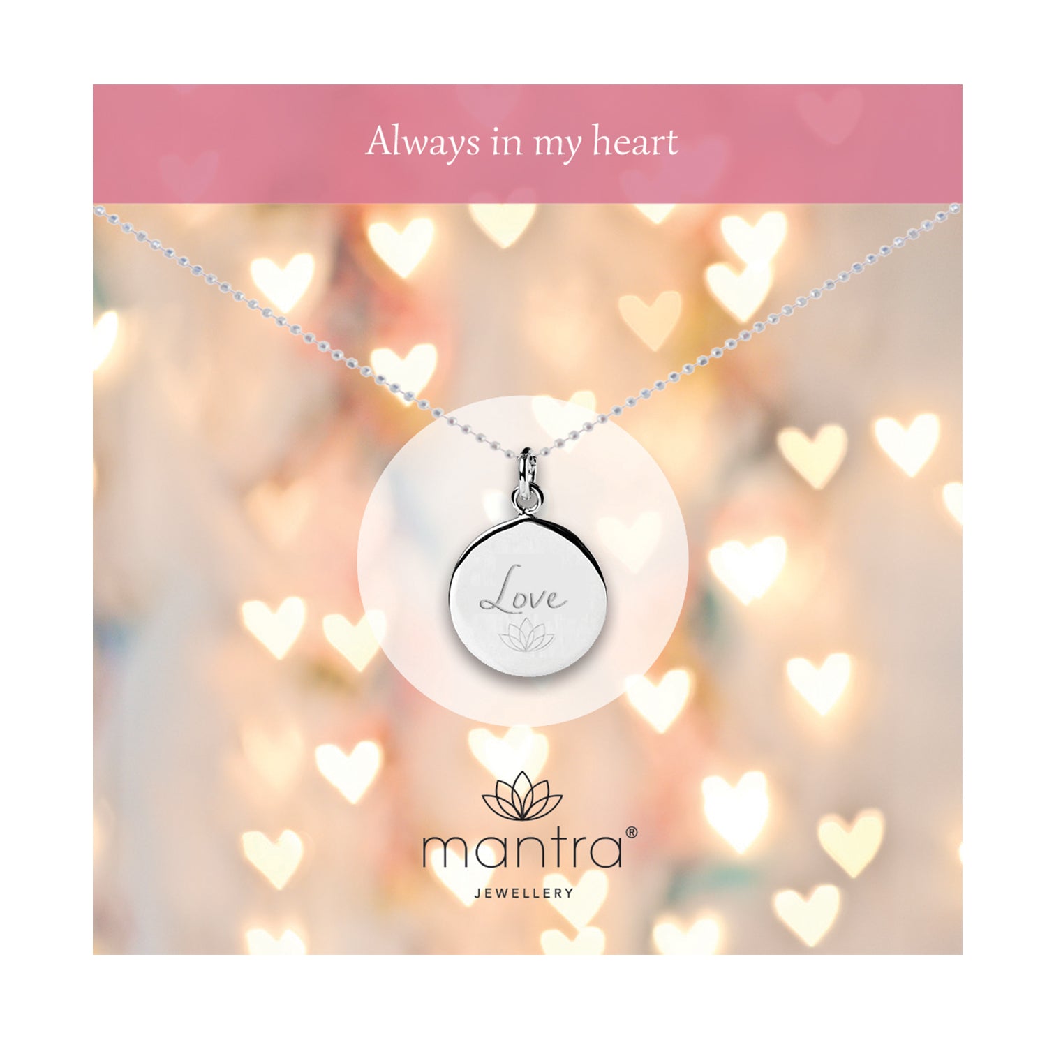 Mantra Jewellery Love Disc Necklace in Sterling Silver