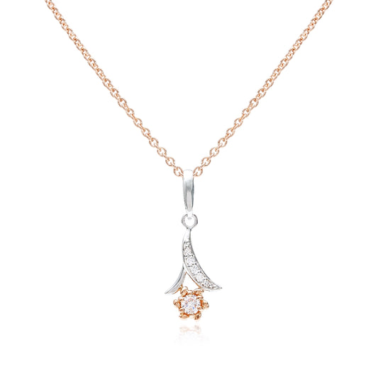 Silver & Rose Gold Inverted CZ Flower Pendant Necklace