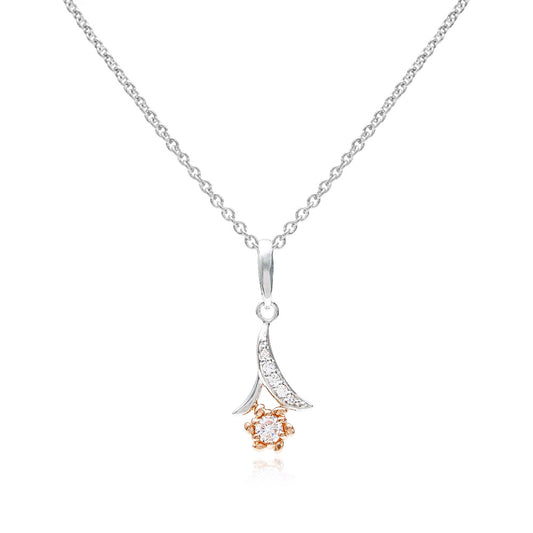 Silver & Rose Gold Inverted CZ Flower Pendant Necklace