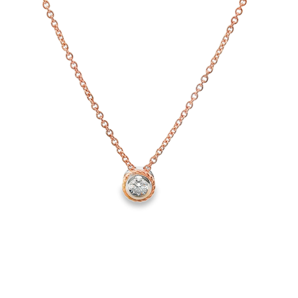 Silver Rose Gold Vermeil & CZ Rope Pendant Necklace