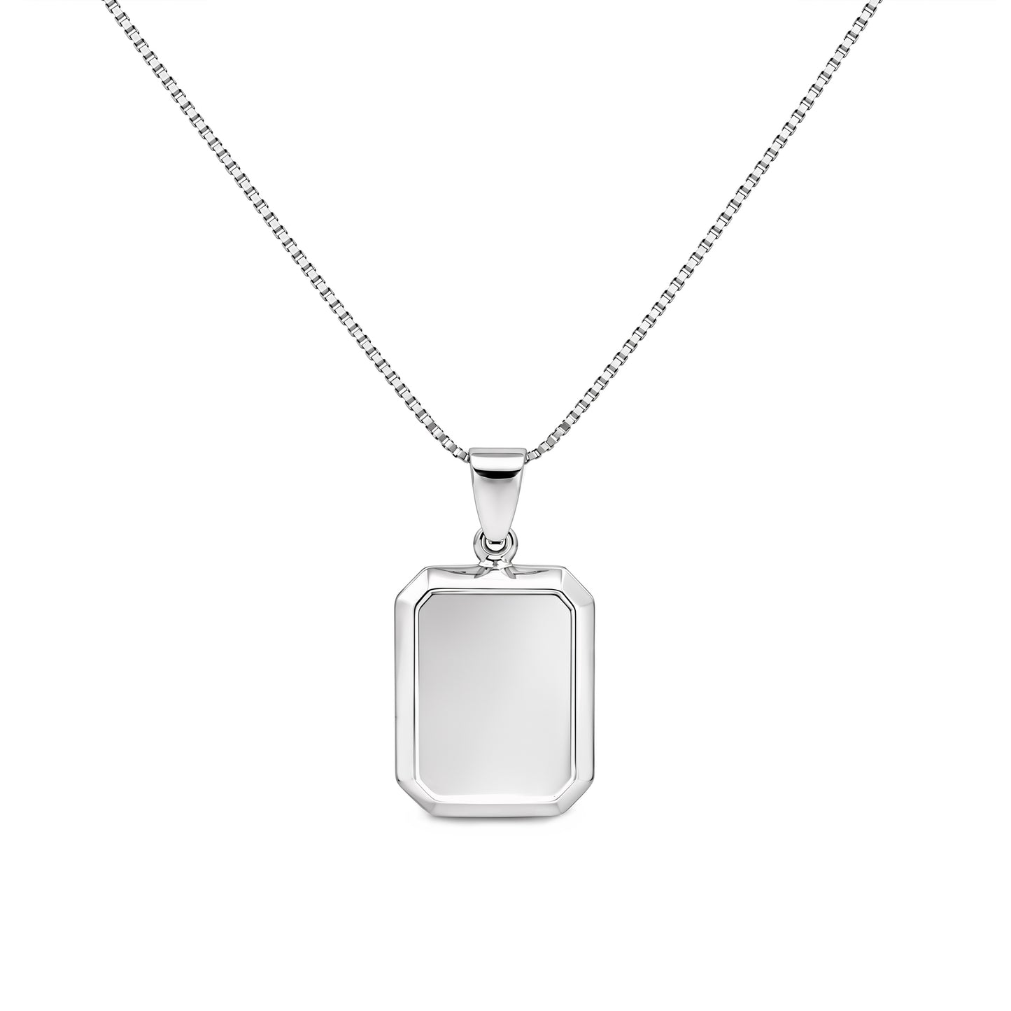 Silver Rectangle Locket Pendant Necklace, 45cm