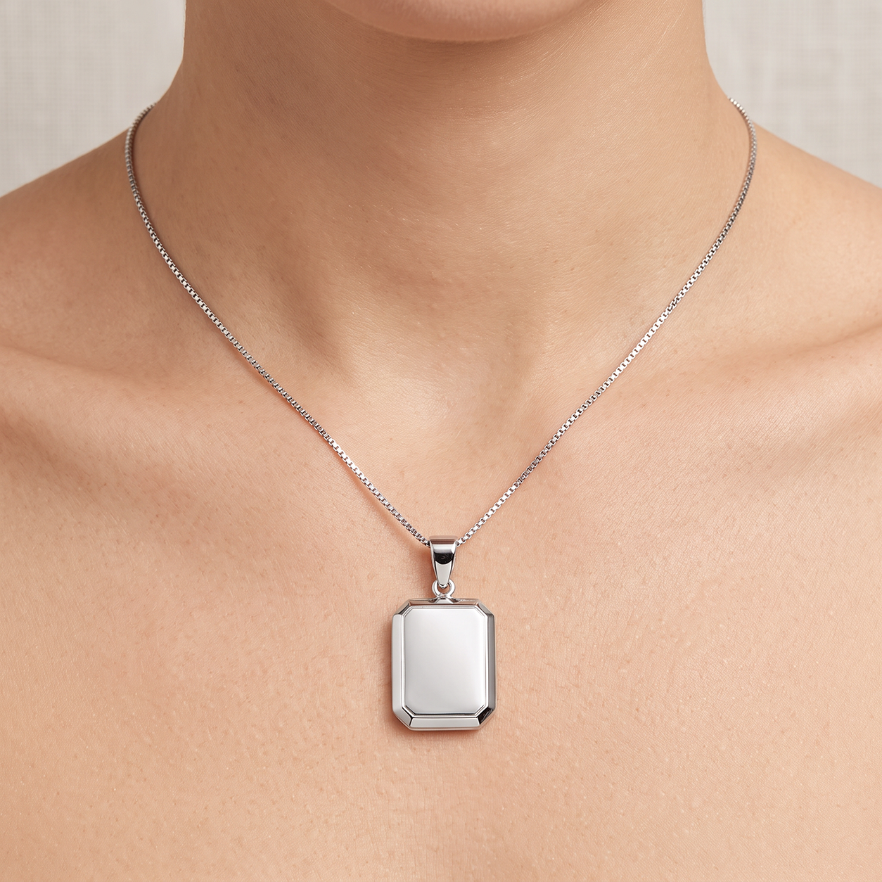 Grace & Co Silver Rectangle Locket Pendant Necklace, 45cm