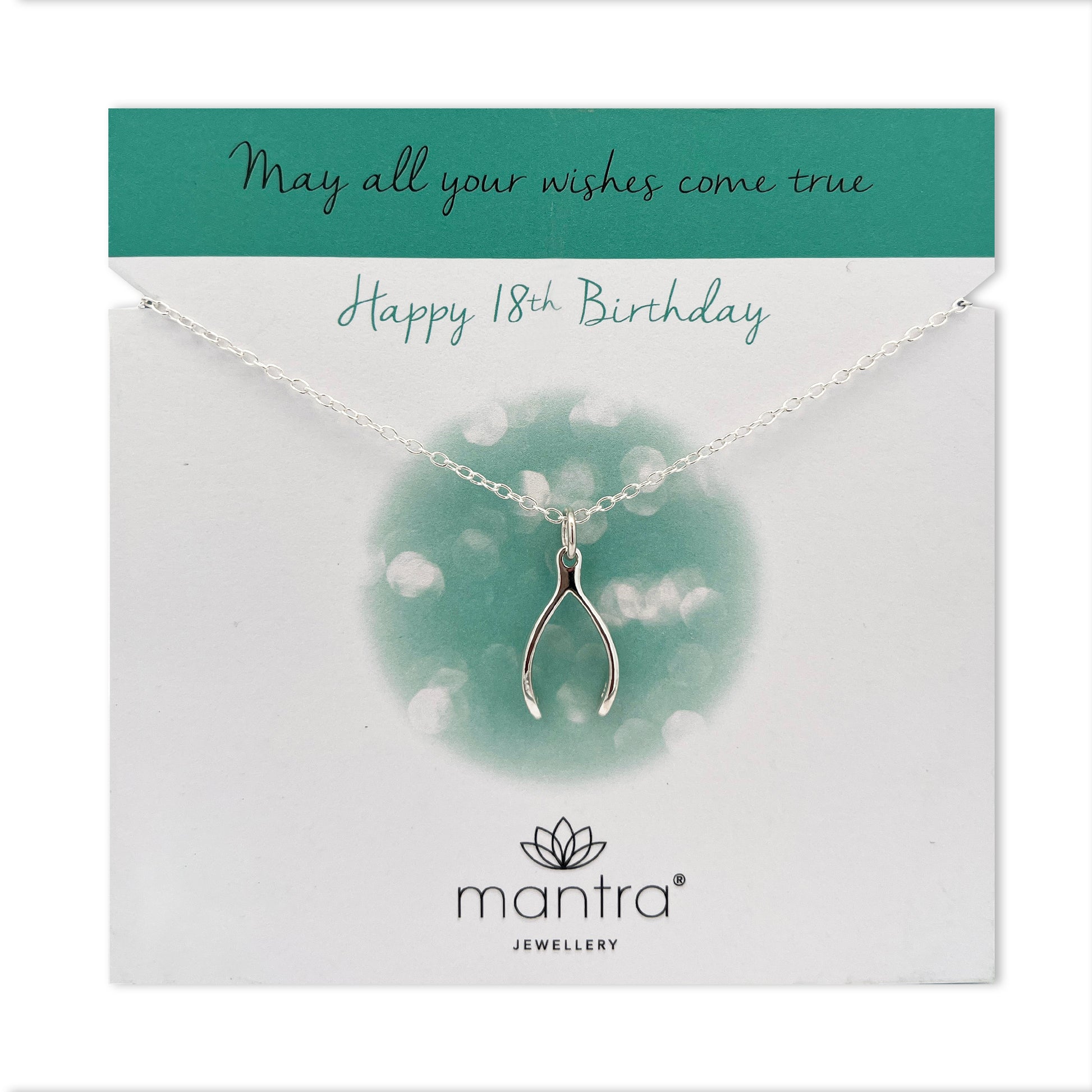 Mantra Jewellery 18th Birthday Wishbone Necklace in Sterling Silver