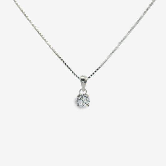 Silver & CZ Clear 4mm Pendant Necklace