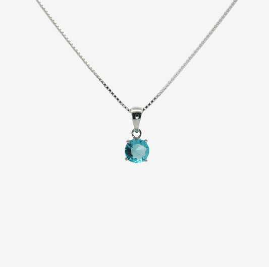 Silver & CZ Blue 5mm Pendant Necklace