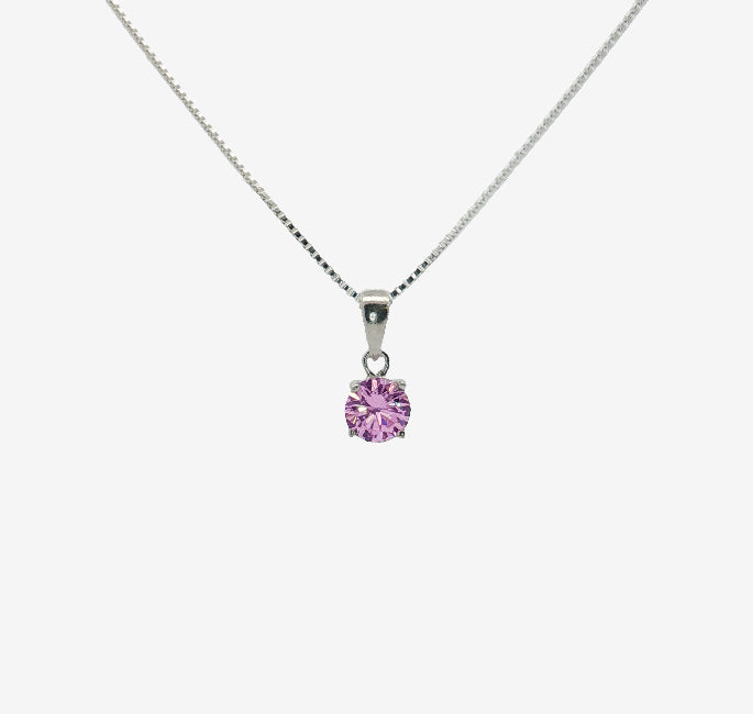 Silver & CZ Pink 5mm Pendant Necklace