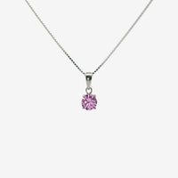 Silver & CZ Pink 5mm Pendant Necklace