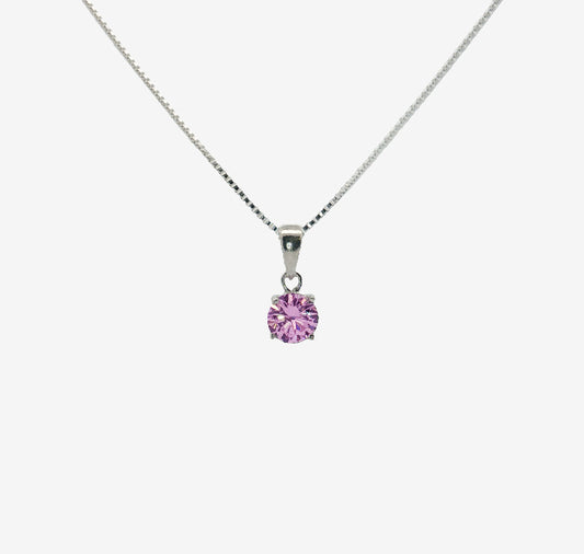 Silver & CZ Pink 5mm Pendant Necklace