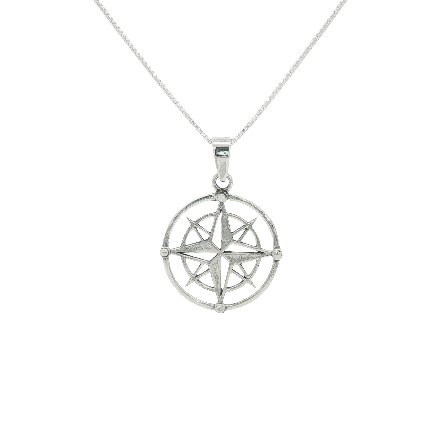 Silver Disc Compass Pendant Necklace