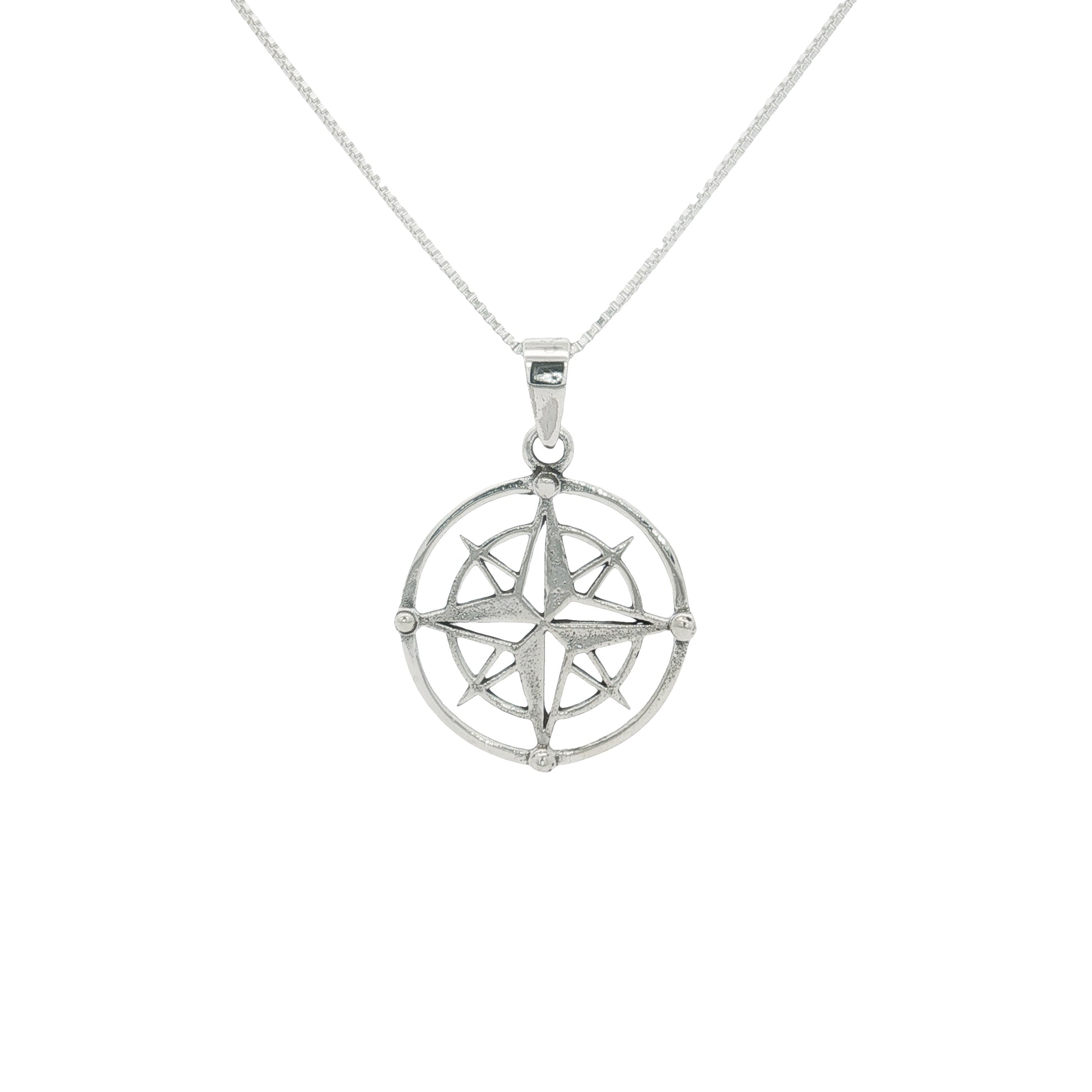 Grace & Co Silver Disc Compass Pendant Necklace