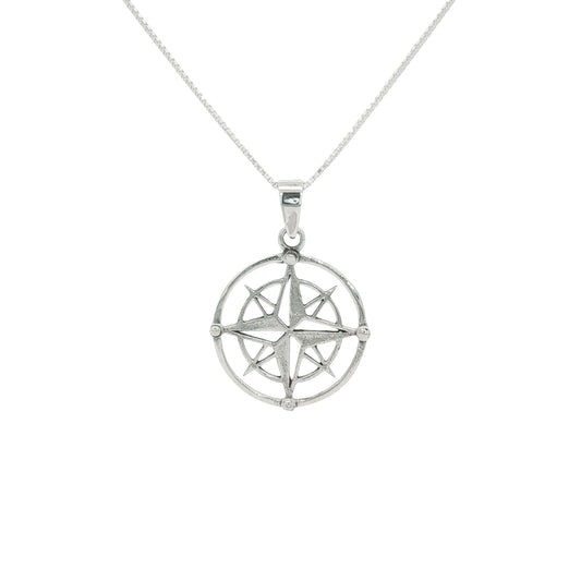 Silver Disc Compass Pendant Necklace