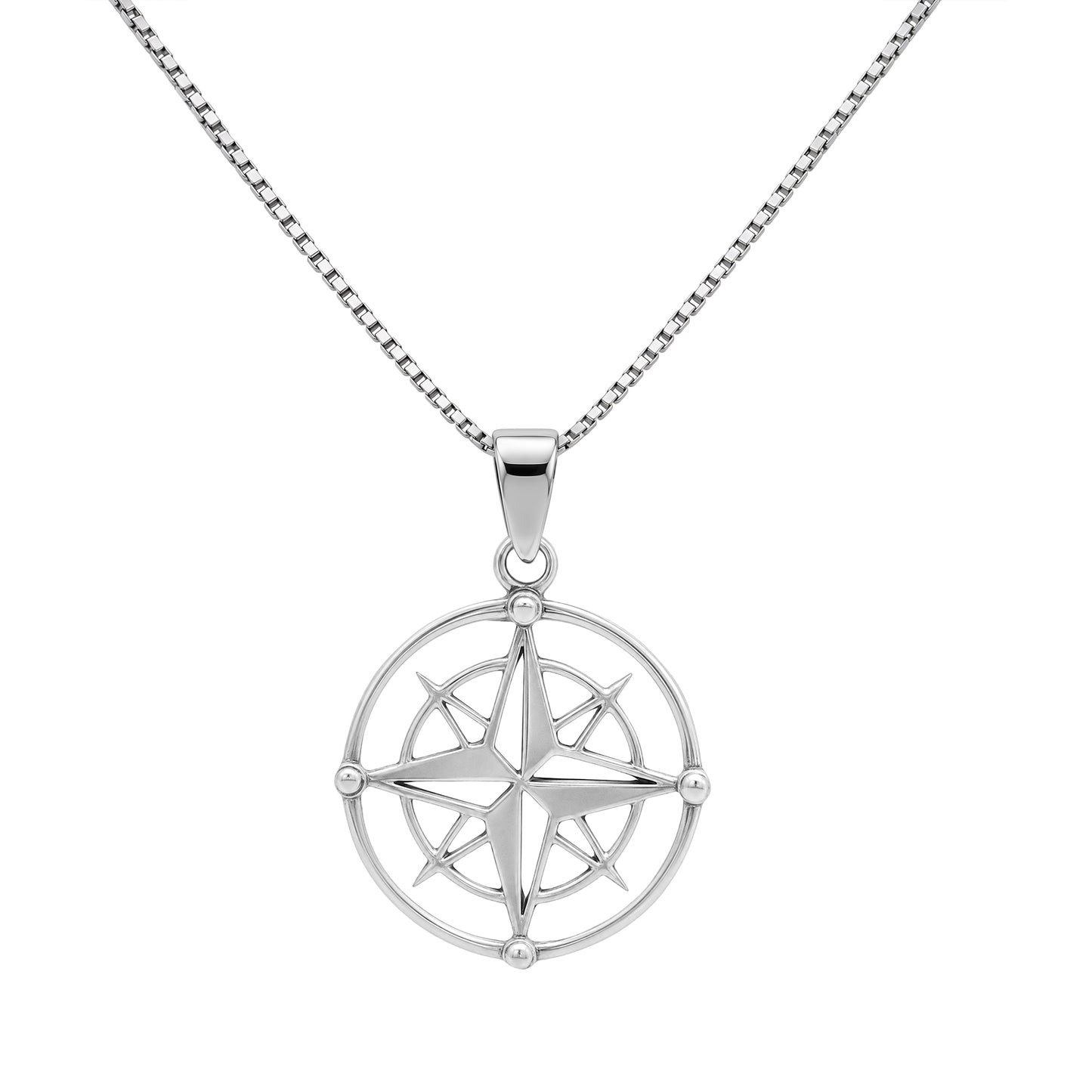 Silver Disc Compass Pendant Necklace