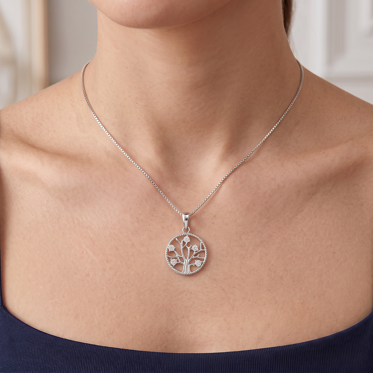Grace & Co Silver & CZ Positivitree Pendant Necklace