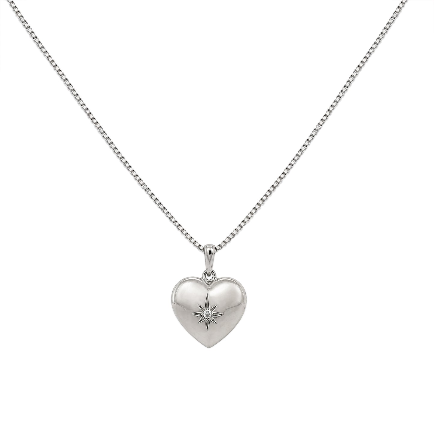 Silver & CZ Heart with Star Pendant Necklace
