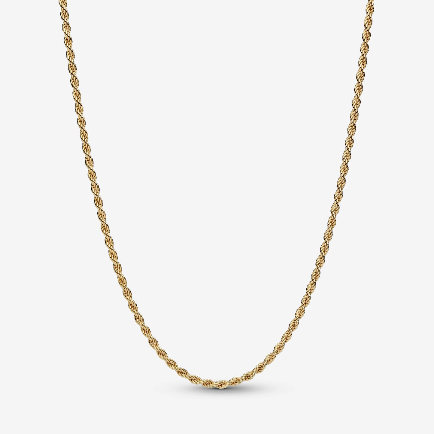 Genuine Pandora 14kt gold blend rope chain necklace featuring tightly woven twisted links and an adjustable sliding clasp.
