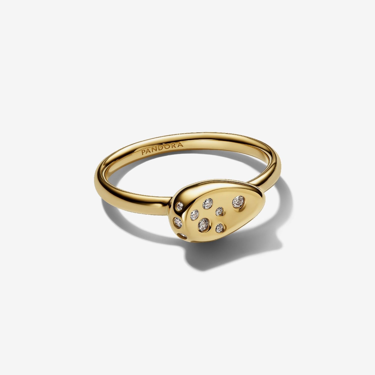 Pandora Gold Medium Stone-Set Oval Signet Ring, Size 52
