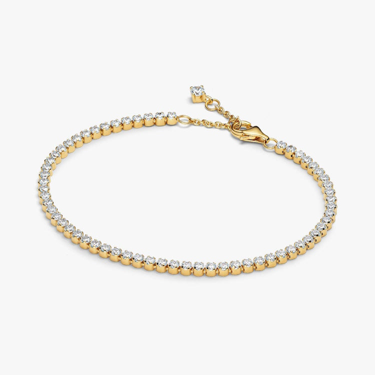 Pandora Gold Sparkling Slim Tennis Bracelet, Size 20cm