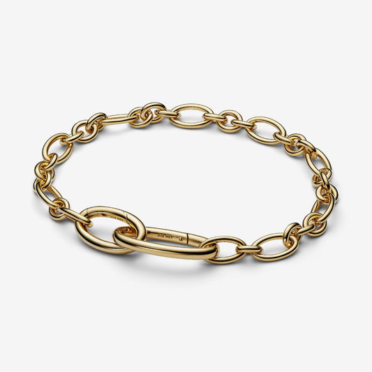 Genuine Pandora ME 14kt gold blend chunky oval link chain bracelet featuring openable links.