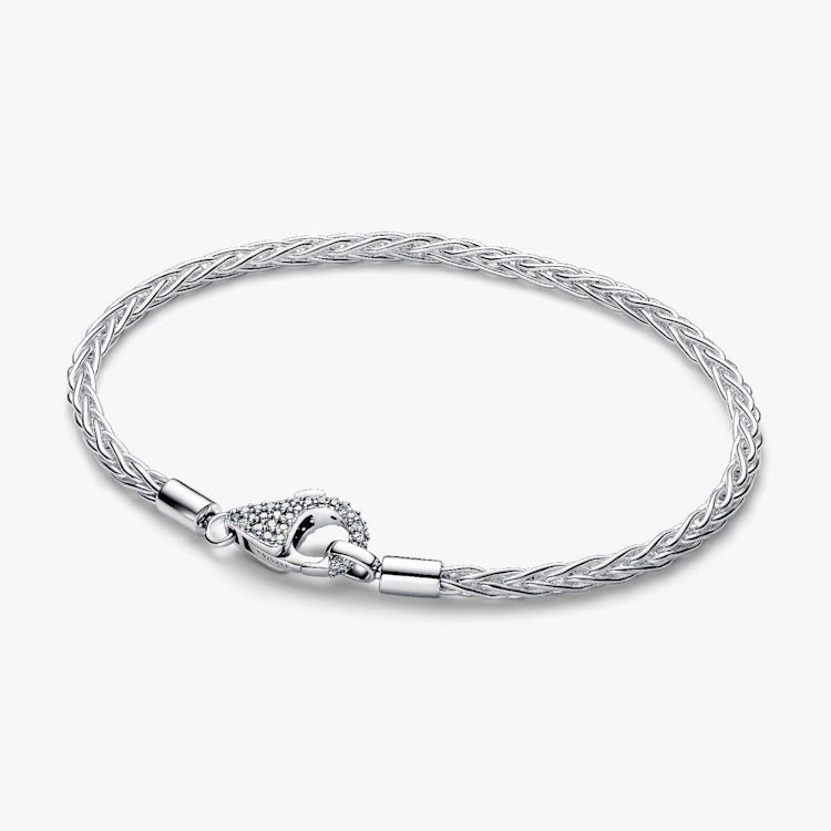 Pandora Pave Clasp Foxtail Chain Charm Bracelet, 19cm