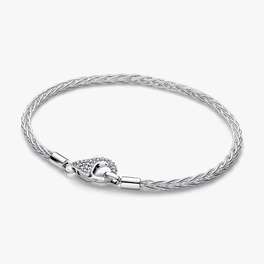 Pandora Pave Clasp Foxtail Chain Charm Bracelet