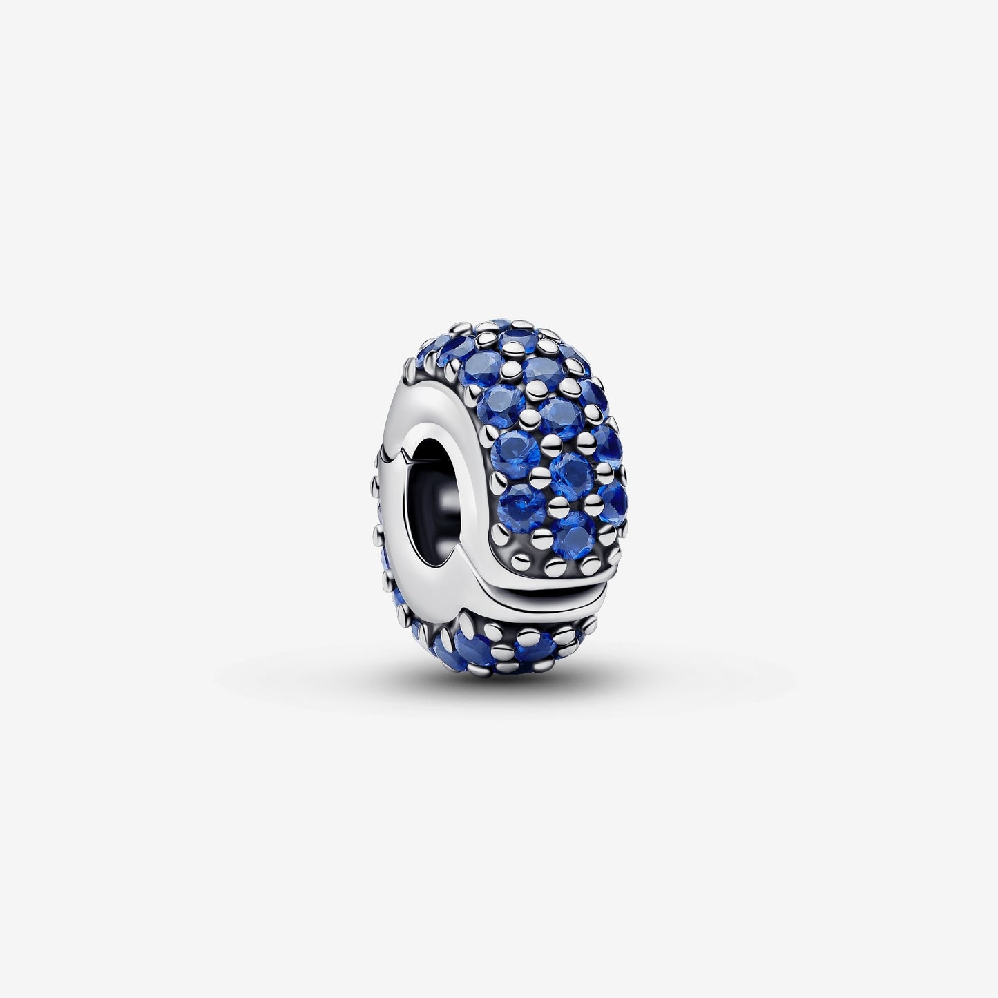 Genuine Pandora 925 sterling silver clip charm continuously set with royal blue imitation crystal stones.