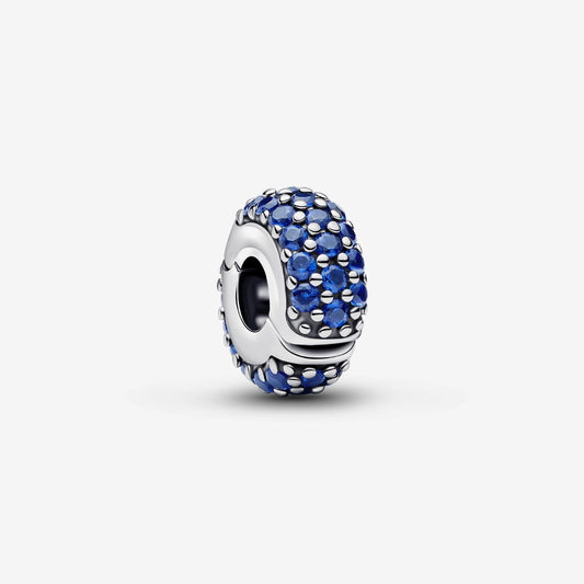 Genuine Pandora 925 sterling silver clip charm continuously set with royal blue imitation crystal stones.