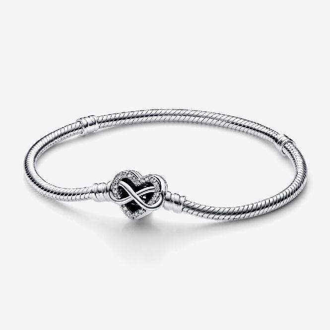 Pandora Sparkling Infinity Heart Clasp Snake Chain Bracelet, 20cm