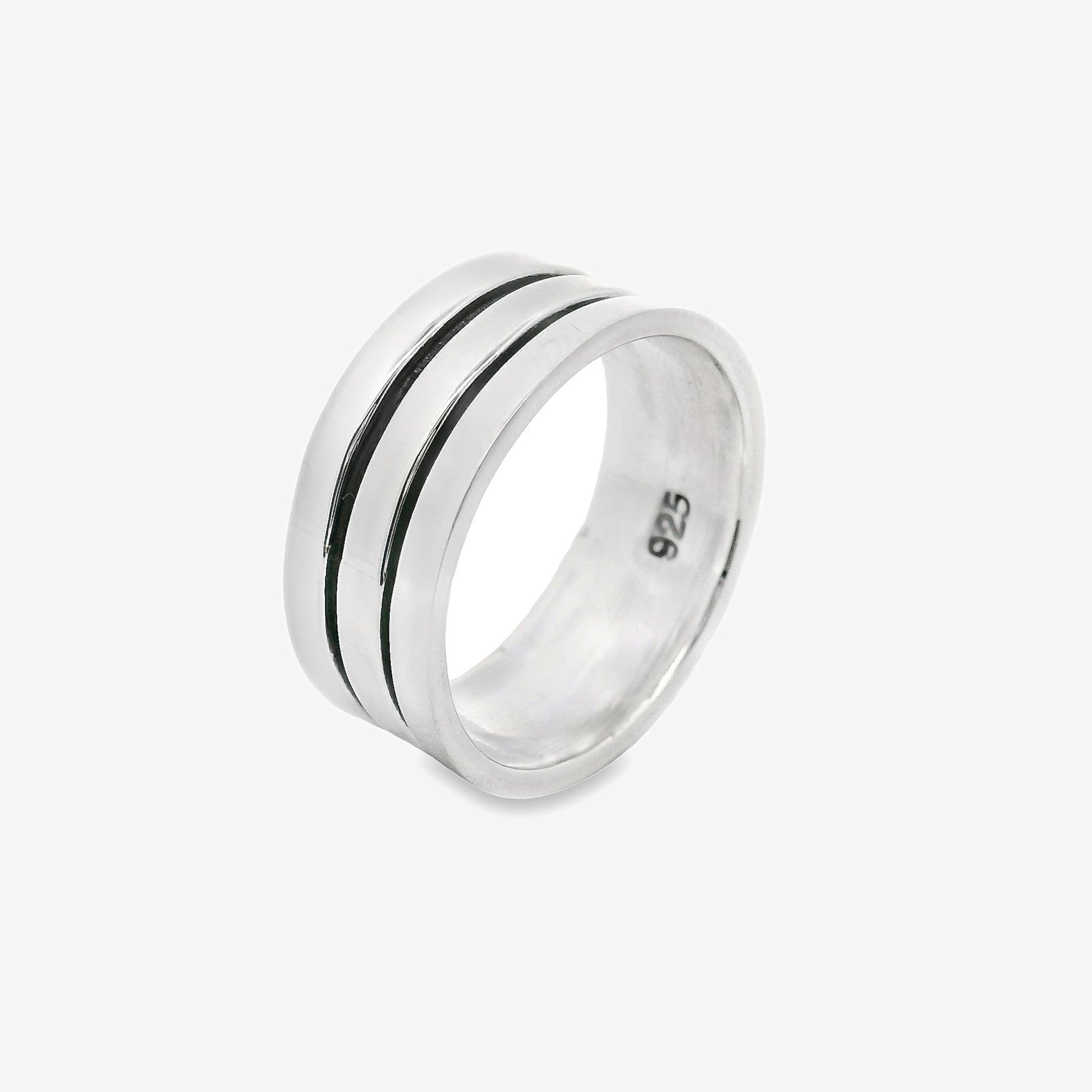 Grace & Co Oxidised Silver Blackened Double Band Ring, Size 64