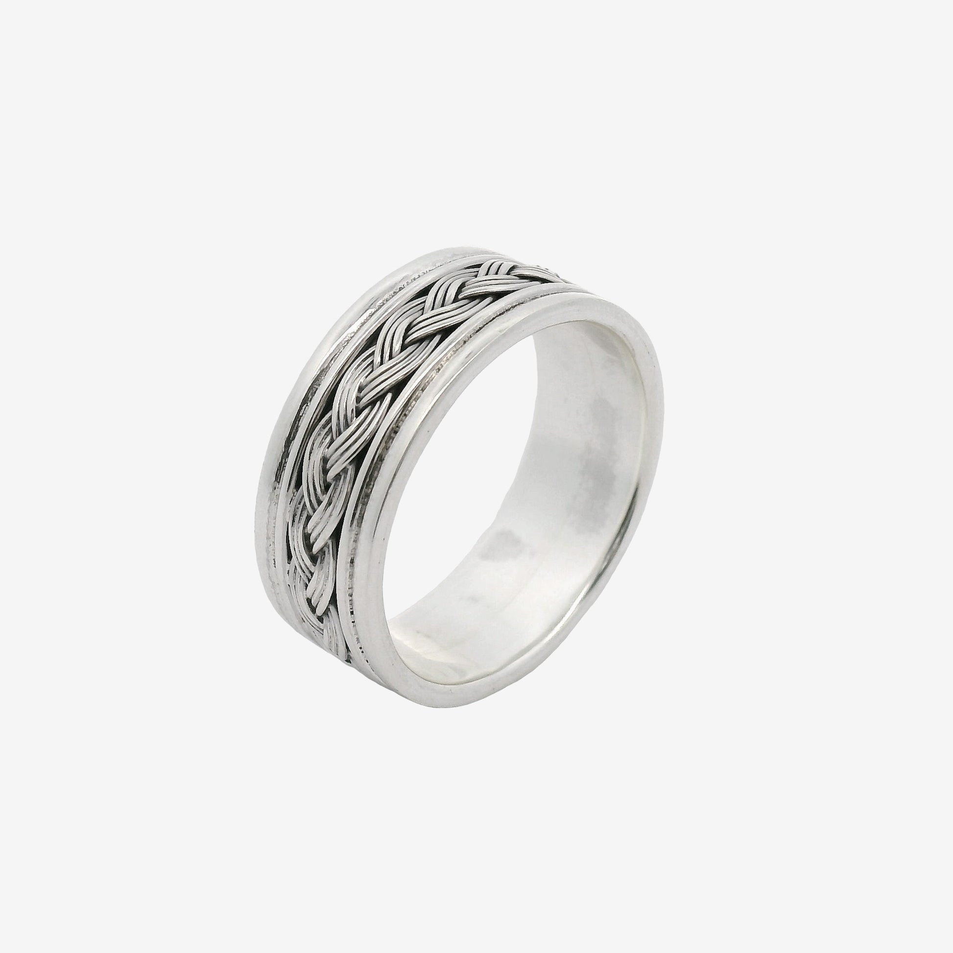 Grace & Co Oxidised Silver Blackened Weave Ring, Size 61