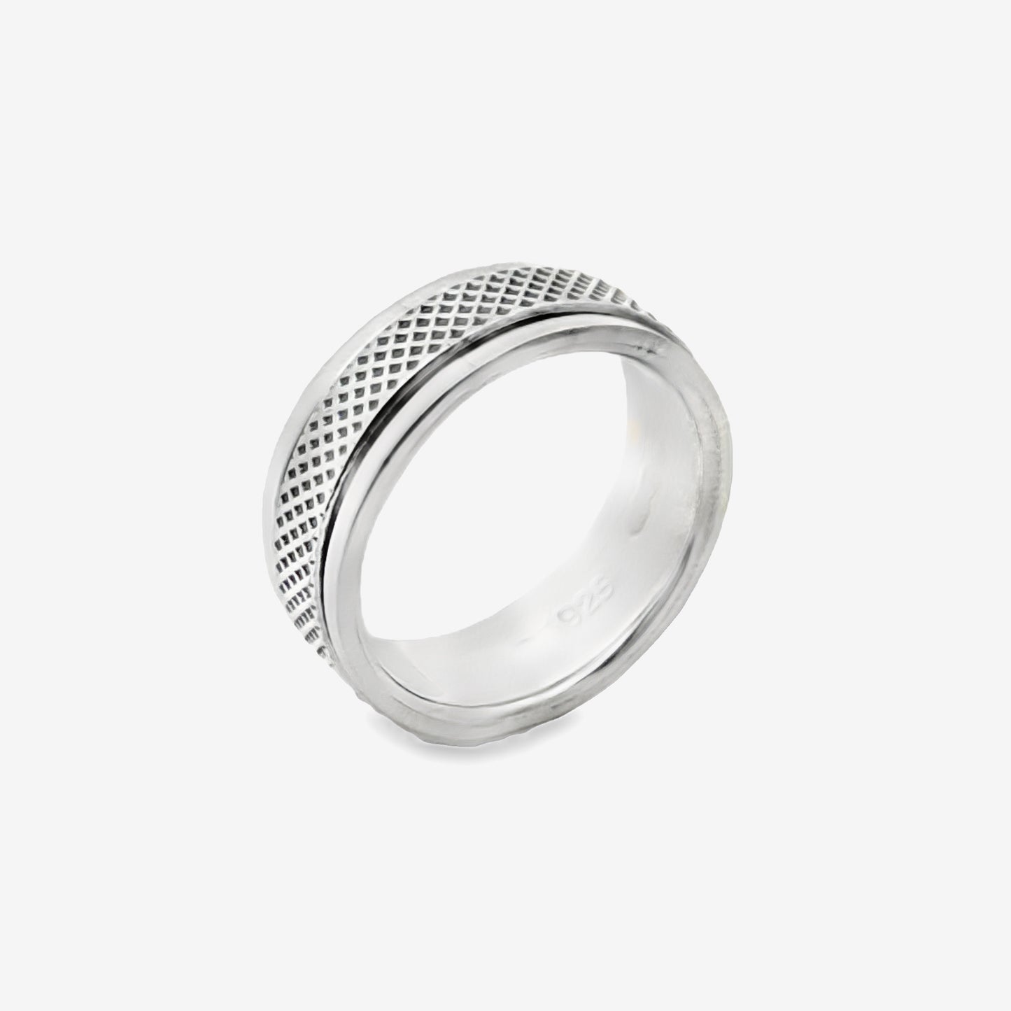 Oxidised Silver Cross Hatched Ring, Size 59