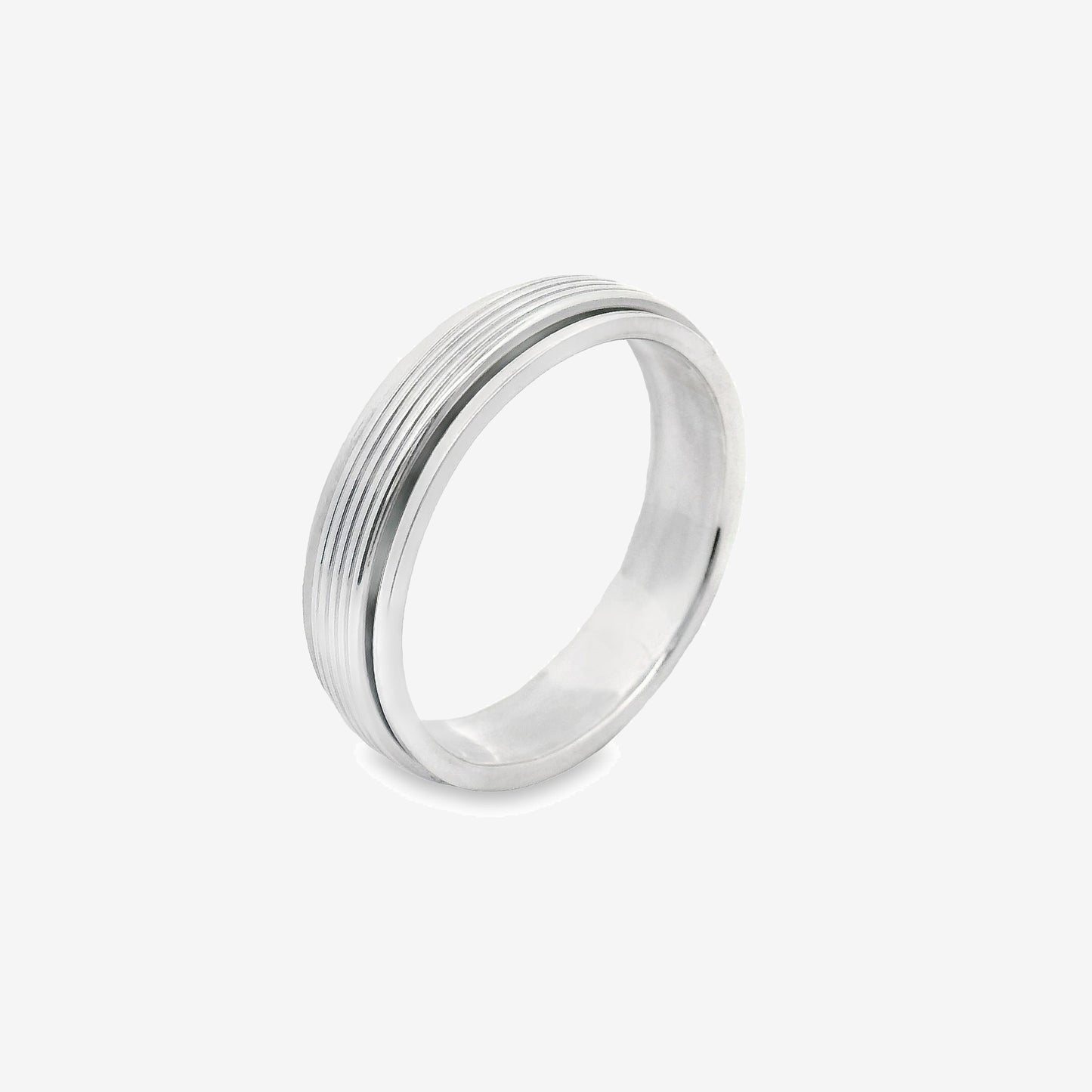 Oxidised Silver Blackened Stripe Ridged Band Ring, Size 59