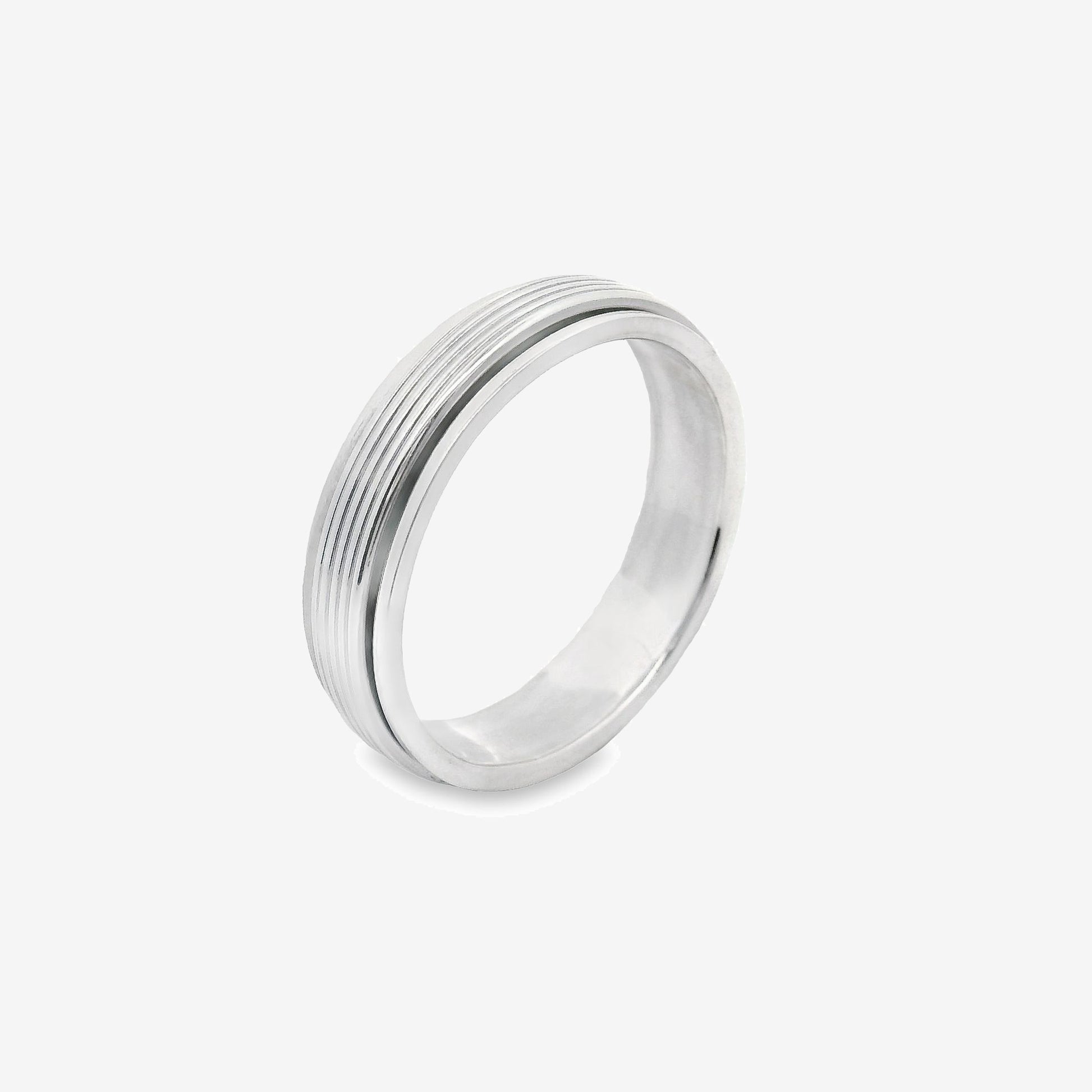 Grace & Co Oxidised Silver Blackened Stripe Ridged Band Ring, Size 59