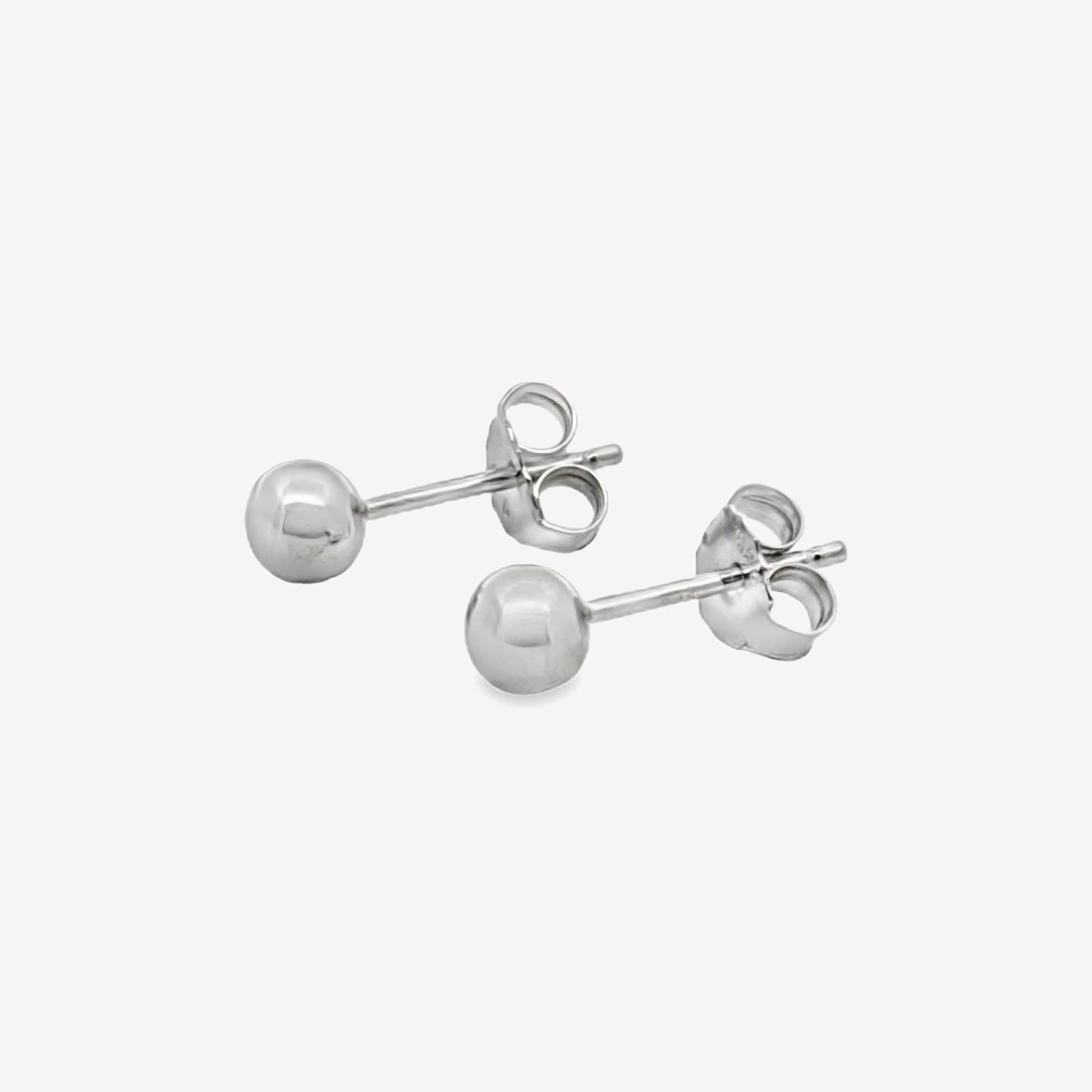 Grace & Co Rhodium Silver Ball Stud Earrings, 3mm