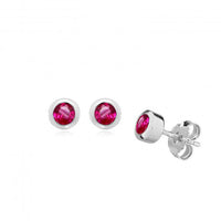 Silver and Red CZ July Birthstone Stud Earrings