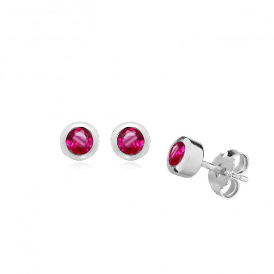 Silver and Red CZ July Birthstone Stud Earrings