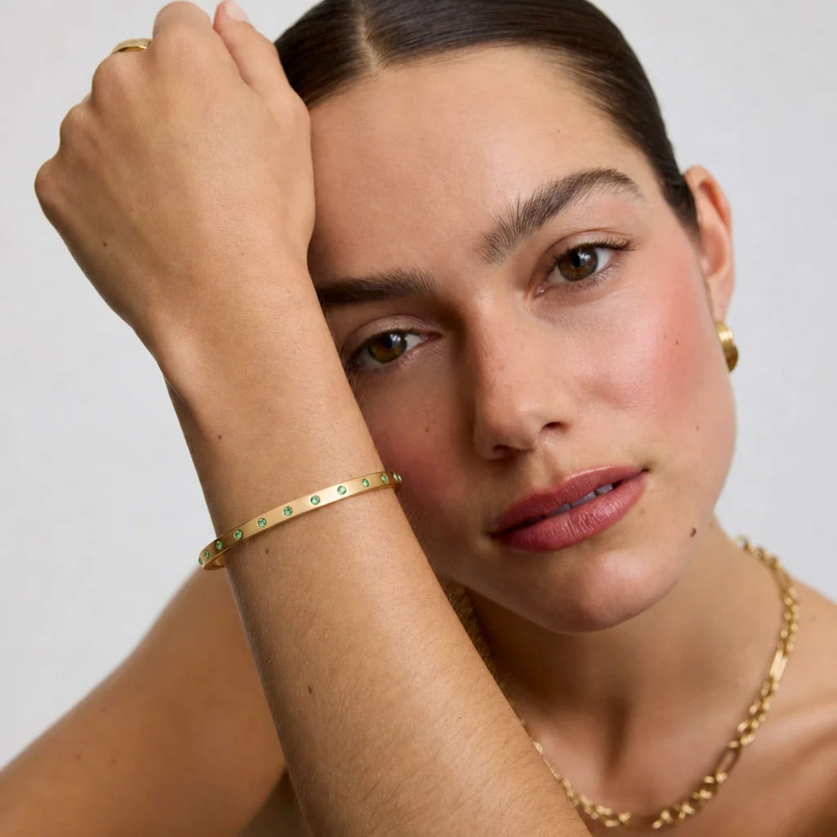 Gold Slim Green Eternity Bangle