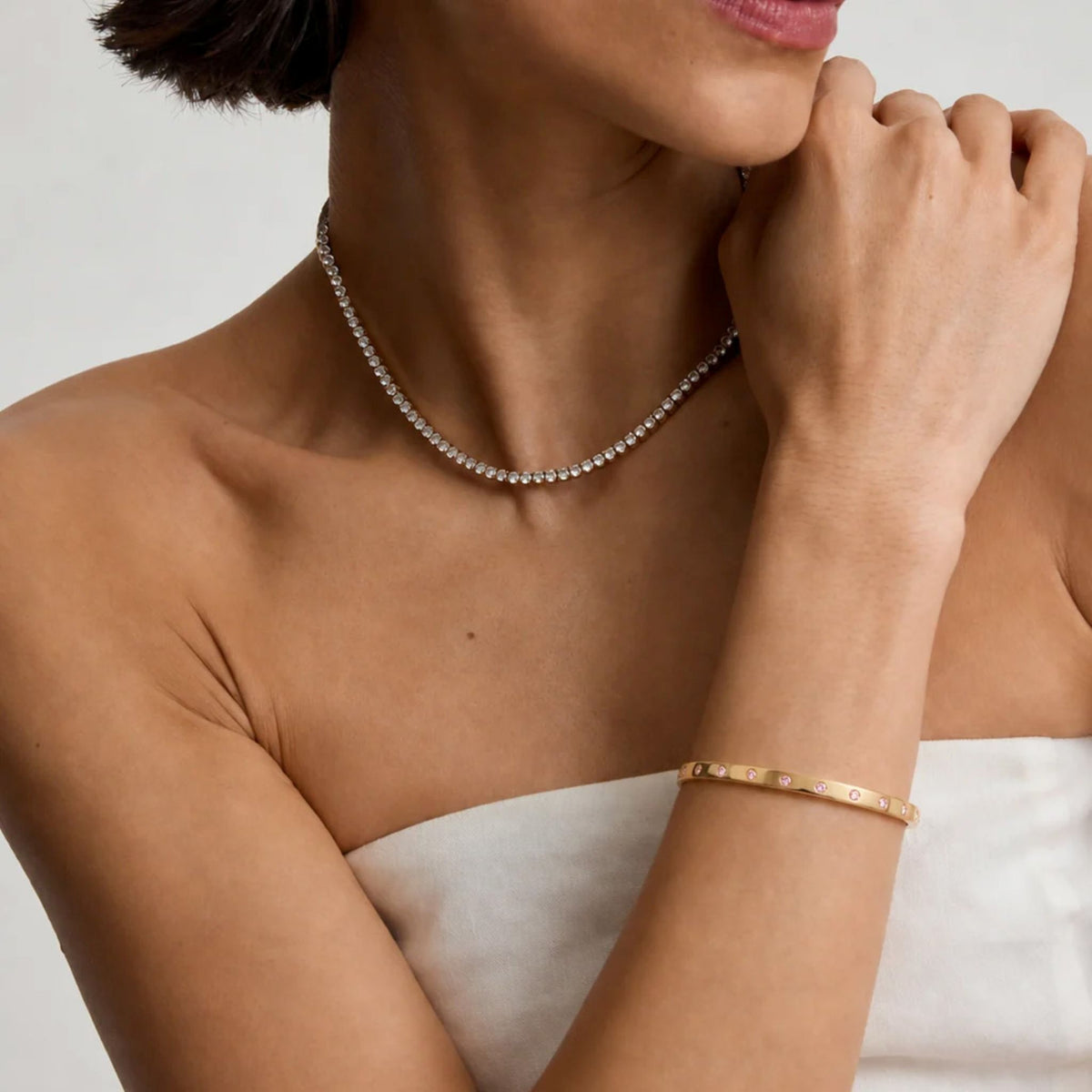 Gold Slim Pink Eternity Bangle
