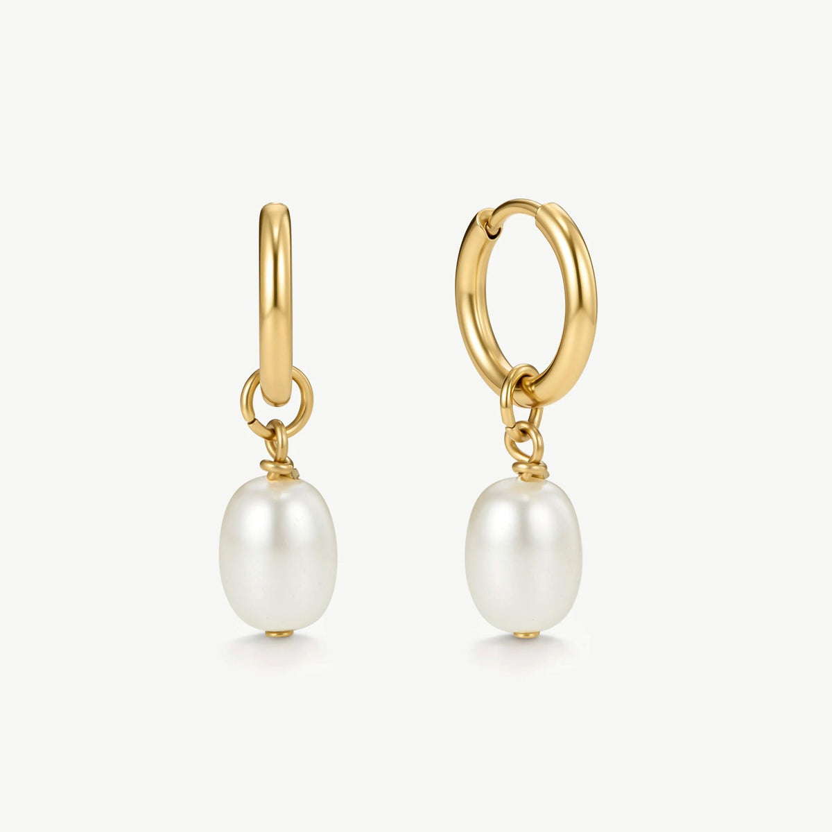 Gold Pearl Huggie Earrings