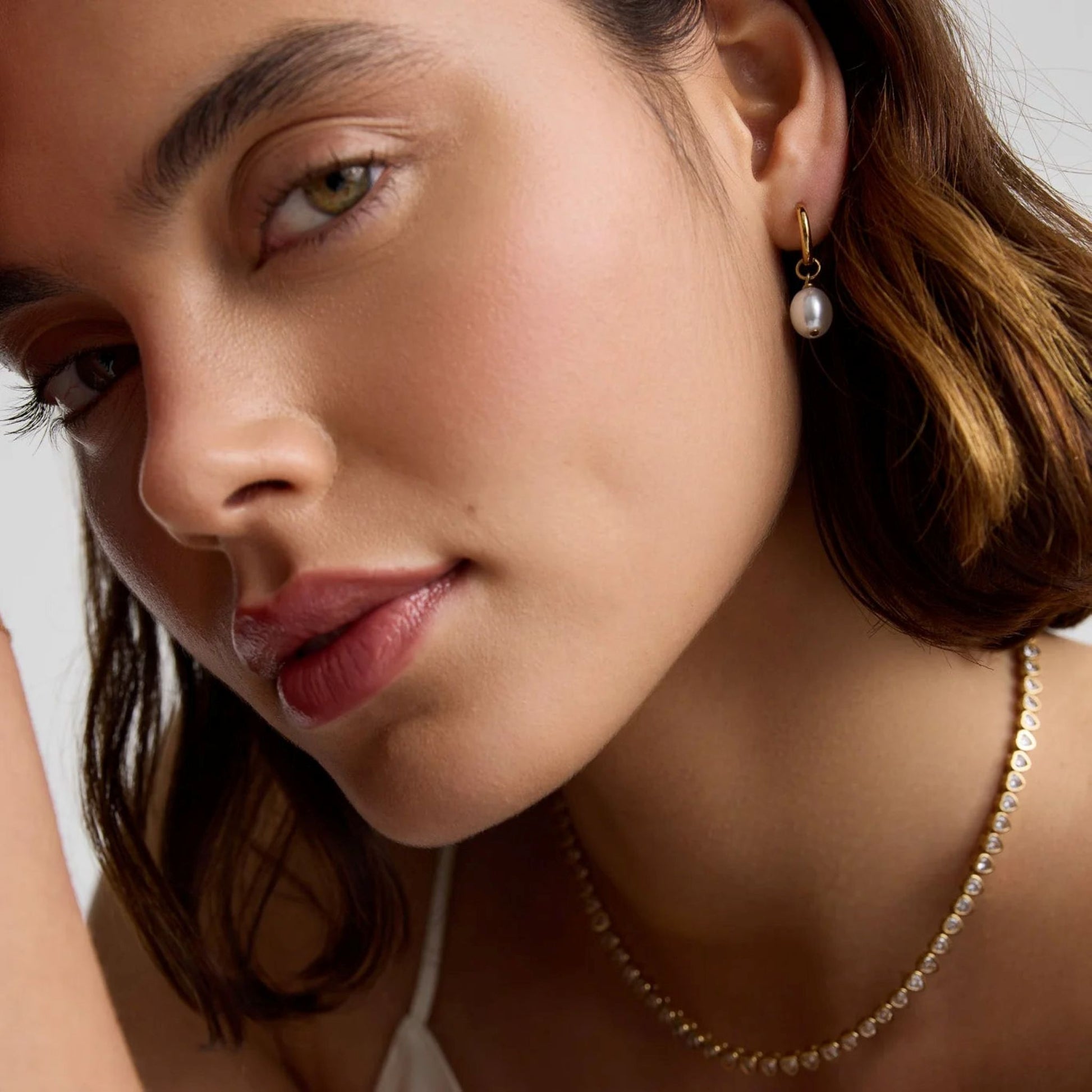 D.LOUISE Gold Pearl Huggie Earrings