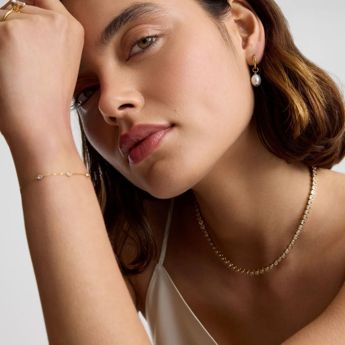 D.LOUISE Gold Pearl Huggie Earrings