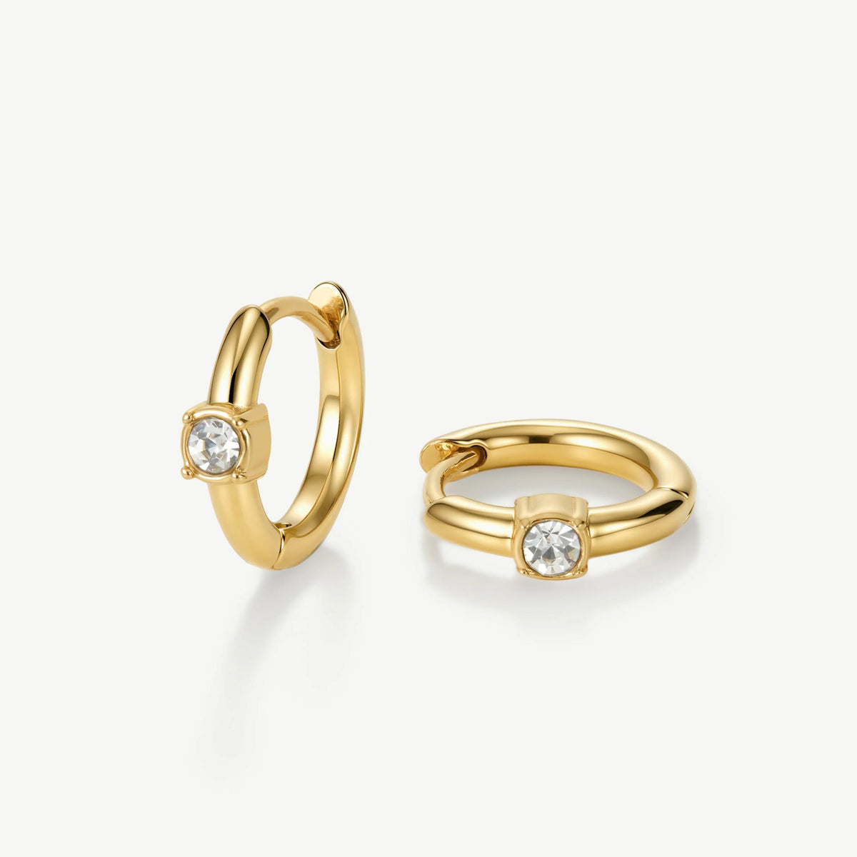 Gold Crystal Solitaire Huggie Earrings