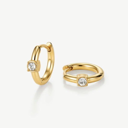 Gold Crystal Solitaire Huggie Earrings