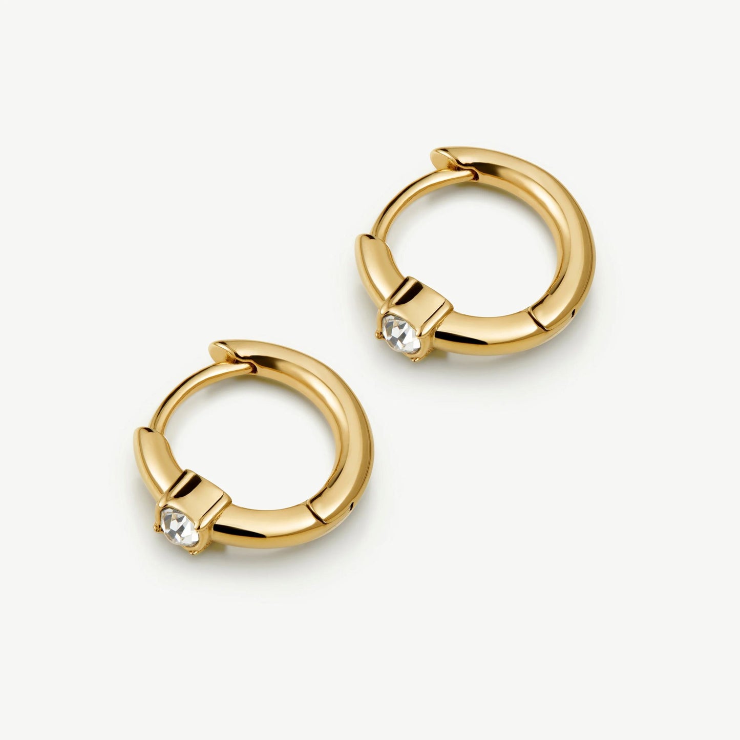 Gold Crystal Solitaire Huggie Earrings