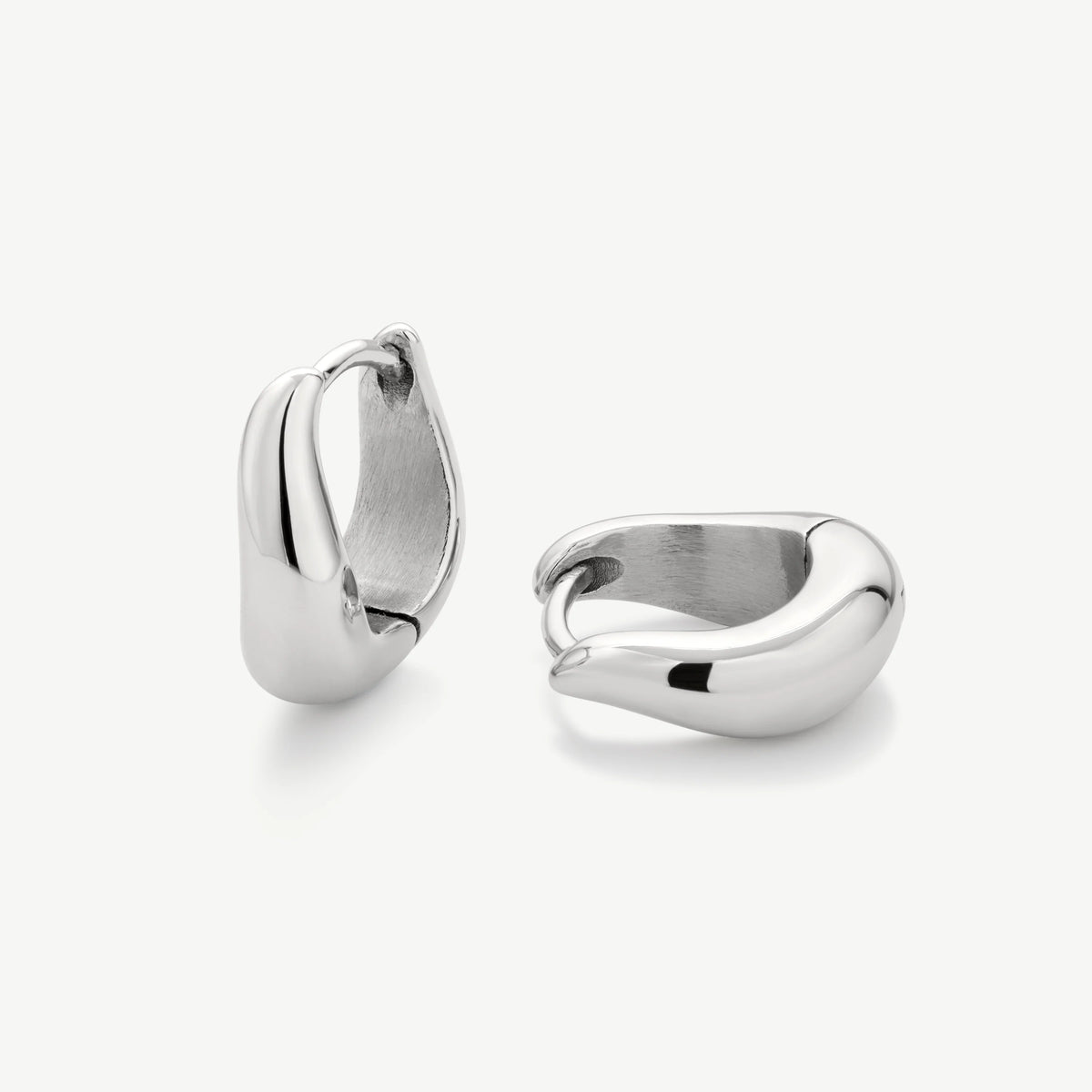 Silver Classic Wave Huggie Hoop Earrings